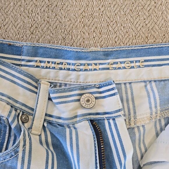 American Eagle Blue and White Striped Mom Jeans - Size 0 Long - Picture 2 of 11